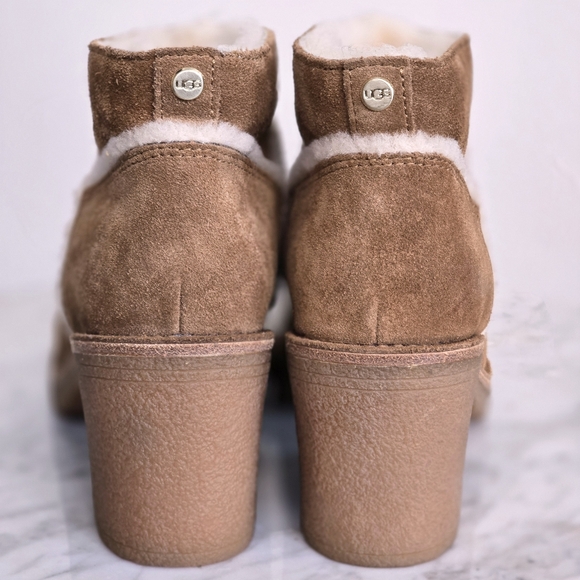 UGG Tan Suede Shearling 3 Inch Heel Ankle Boot US 5 - Picture 7 of 7